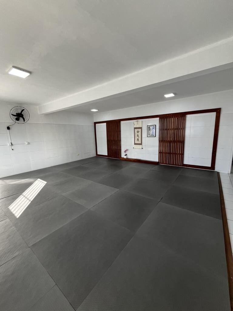 Vista lateral do tatame do Mokusai Dojo